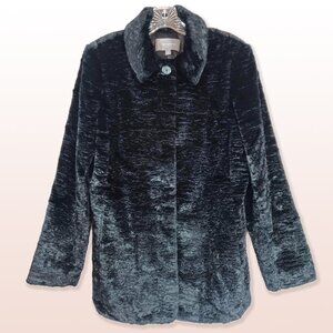 Ann Taylor Black Faux Fur Button-Up Coat Persian Lamb Texture Size M